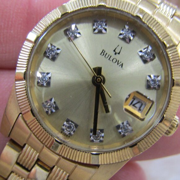 Bulova Gold Stainless Steel & Diamond Bracelet Watch - Picture 7 of 11